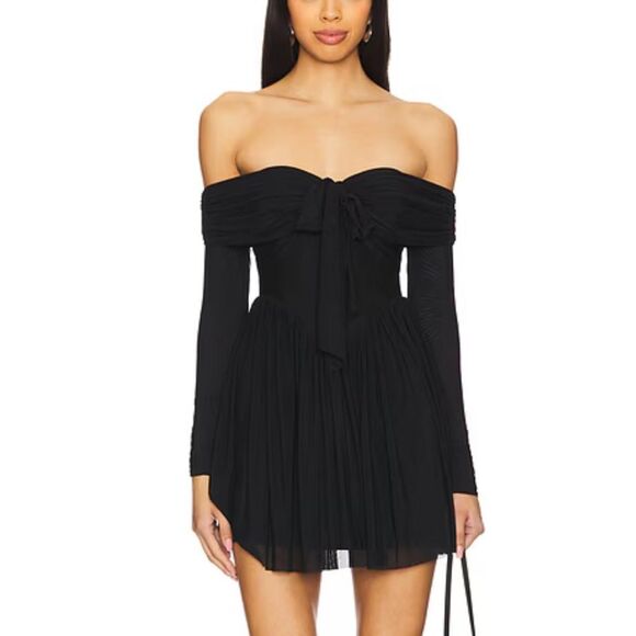 More To Come Kristiana Mini Dress Black Off-Shoulder mesh ballet core Revolve S - Picture 1 of 7